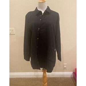 Focus Casual Life Blouse Tunic Asymmetrical Button  Lagenlook black Large NWT